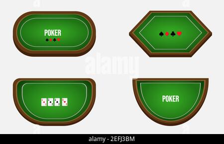 Set of four poker tables in different shape for poker client game design and user interface in flat design. Vector illustration isolated on white back Stock Vector