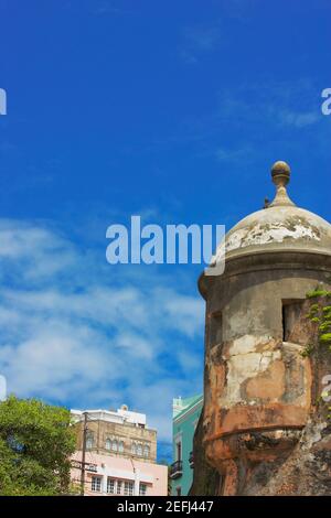 Low angle view of a castle, Morro Castle, Old San Juan, San Juan, Puerto Rico Stock Photo