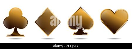 Set of gold playing cards. Shiny golden icon for casino. Can use as print, icon, emblem, symbol. Stock Vector