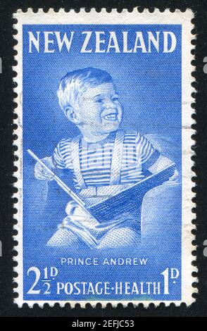 NEW ZEALAND - CIRCA 1963: stamp printed by New Zealand, shows Prince Andrew with book, circa 1963 Stock Photo