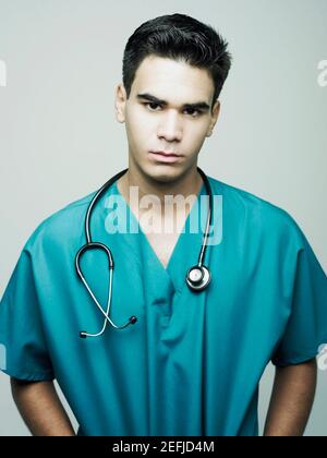 Portrait of a male surgeon wearing an operating gown Stock Photo