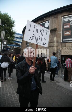 A man looking for a ticket for the sold-out Radiohead gig at The Roundhouse in London Stock Photo