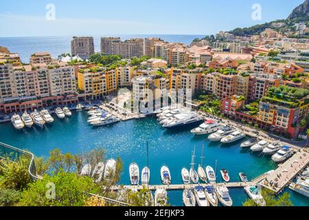 Aerial panoramic view of Port de Fontvieille, Monaco. Stock Photo