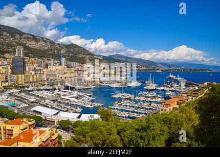 Aerial panoramic view of Port Hercules in Monte Carlo, Monaco. Stock Photo