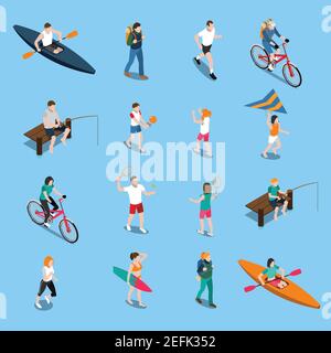 Isolated summer outdoor activity people icon set with attributes and equipment for recreation vector illustration Stock Vector
