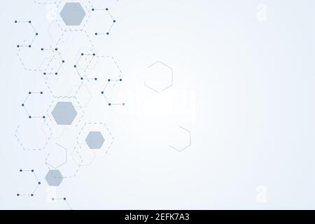 Science network pattern, connecting lines and dots. Technology hexagons structure or molecular connect elements. Stock Vector