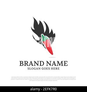 Chili and black flame logo designs inspirations,best for spicy food logo brand template Stock Vector