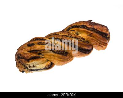 Ruddy, wicker bun with poppy seeds, on a white background in isolation Stock Photo