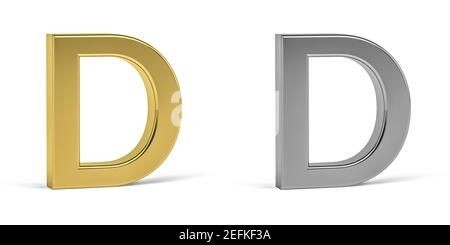 Three dimensional letter made in two types of materials - gold, aluminum - on white background - 3d render Stock Photo