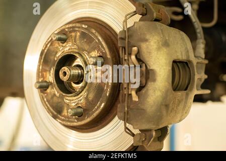 Detail of a worn disc brake ready for replacement 7 Stock Photo