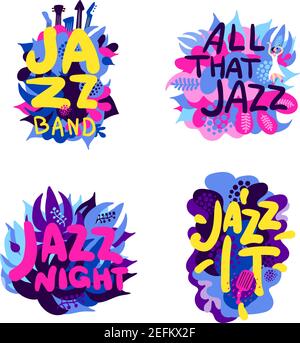 Colorful theme composition set with bright letters for jazz festival isolated on white background flat vector illustration Stock Vector