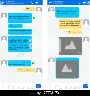 Messages correspondence in mobile phone chat interface with speech bubbles. Vector design template Stock Vector