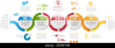 Infographic style colored timeline arrows or menu options, vector on white background Stock Vector