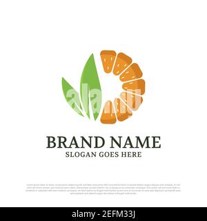 Organic orange Juice logo designs, nature drink beverages logo brand template Stock Vector
