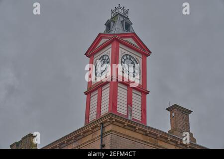 Clock tower in Northern England UK constructed from wood Stock Photo