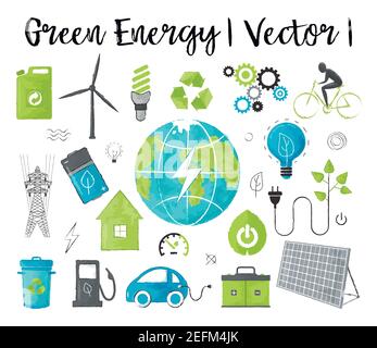 Modern watercolor design vector illustration, concept of ecology, green energy and saving earth environment problem, for graphic and web design Stock Vector
