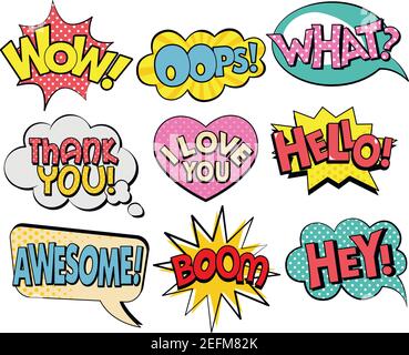 Collection of speech bubbles in retro style. Vector illustration isolated on white background Stock Vector