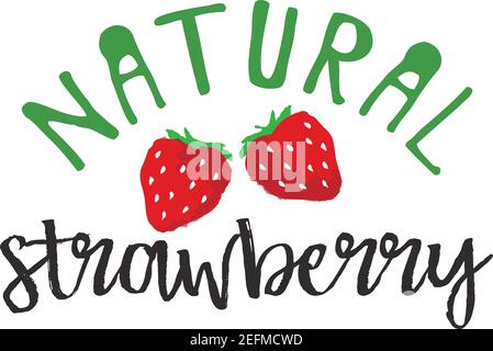 Strawberry fruit label and sticker - Natural Strawberry. Vector illustration in watercolor style, for graphic and web design Stock Vector