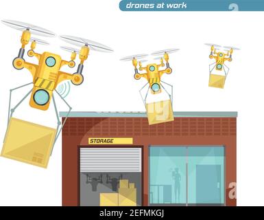 Using radio controlled drones for post delivery flat vector illustration Stock Vector