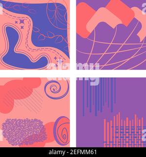 Set of editable social media square background templates for instagram and facebook post. Abstract vector banners in organic colors pink purple blue m Stock Vector