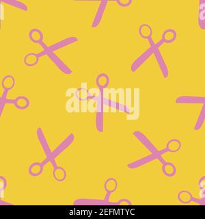 Scissors vector seamless pattern background. Cutting tool symbols pink yellow backdrop. Simple duotone illustration. Sewing craft, hobby, kids or Stock Vector