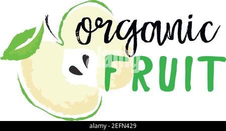 Apple fruit label and sticker - Organic Fruit. Vector illustration in watercolor style, for graphic and web design Stock Vector