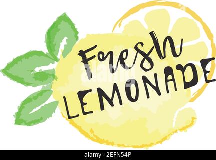 Lemon fruit label and sticker - Fresh Lemonade. Vector illustration in watercolor style, for graphic and web design Stock Vector