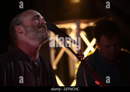 Fran Healy of Travis on stage at Hard Rock Cafe London, performing their biggest hits as well as new material from their latest album Everything at On Stock Photo