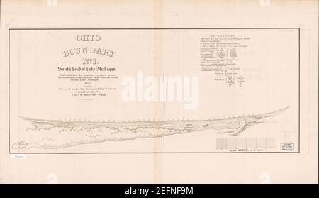 Ohio boundary, no. 1, south bend of Lake Michigan; map exhibiting the position occupied in the determination of the latitude of the extreme south bend of Lake Michigan. Stock Photo