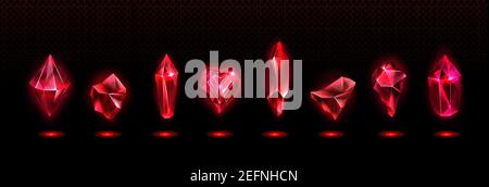 Precious gemstones, crystals of red color in different shapes ...