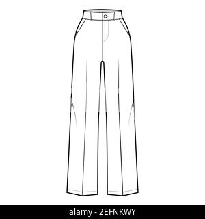 Pants tailored technical fashion illustration with low waist, rise ...