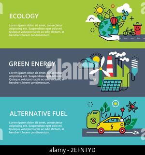 Modern flat thin line design vector illustration, infographic concept of ecology problem, green energy and alternative fuel, for graphic and web desig Stock Vector