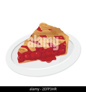 Slice of cherry pie on white background, vector illustration Stock Vector