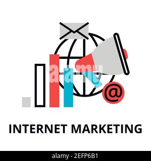 Modern flat thin line design vector illustration, concept of internet marketing and new market trends analysis, for graphic and web design Stock Vector