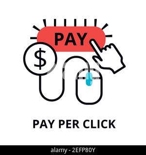 Modern flat thin line design vector illustration, concept of pay per click internet marketing strategy, for graphic and web design Stock Vector
