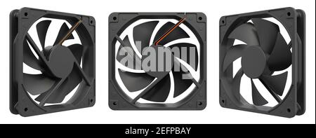 Computer Case Fan, front and side views. 3D rendering isolated on white background Stock Photo