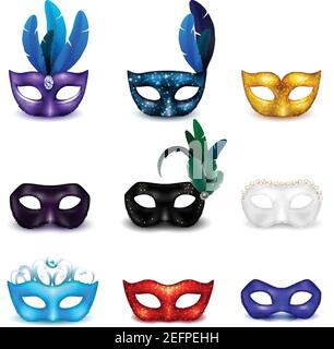 Vector illustration set venetian painted carnival facial masks. Masks ...