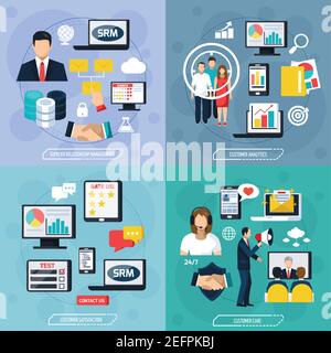 Crm infographics set with client relationship management symbols and ...