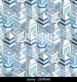 City buildings seamless pattern with skyscrapers isometric vector illustration Stock Vector