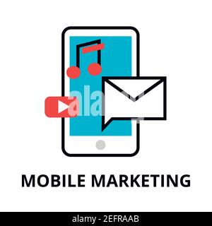 Modern flat thin line design vector illustration, concept of mobile marketing, internet marketing idea and new market trends analysis for graphic and Stock Vector