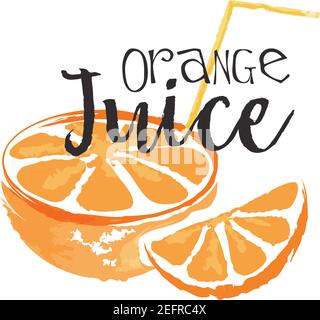 Orange fruit label and sticker. Vector illustration in watercolor style, for graphic and web design Stock Vector