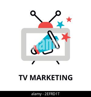 Modern flat thin line design vector illustration, concept of tv marketing, for graphic and web design Stock Vector