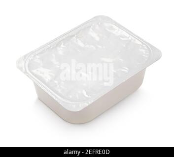 Blank of rectangular aluminum foil cover food tray isolated on white background with clipping path Stock Photo