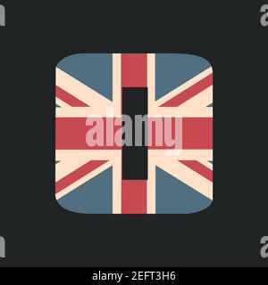 Capital number zero with UK flag texture isolated on black background. Vector illustration. Element for design. Kids alphabet. Stock Vector