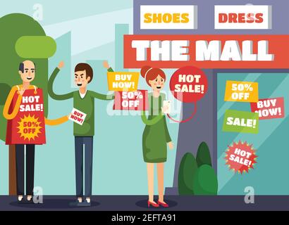 Colored annoying intrusive advertisement orthogonal composition with angry buyer and man who advertise vector illustration Stock Vector