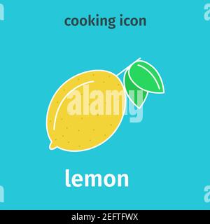 Simple colored lemon icon. Vector. Bright yellow lemon with leaves. Flat illustration. Stock Vector