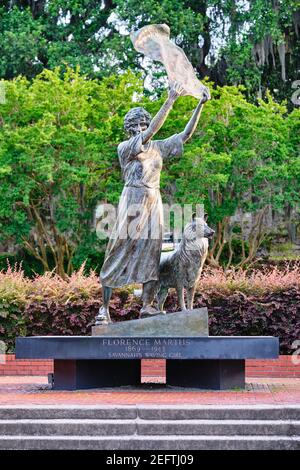 The Waving Girl Statue, River Street, Savannah, Georgia Stock Photo