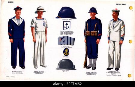 ONI JAN 1 Uniforms and Insignia Page 091 French Navy WW2 Seamen July 1943 Field recognition. US public doc. . Stock Photo