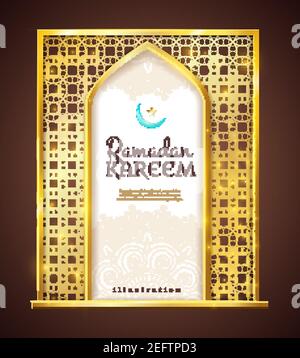 Ramadan holy month islamic traditions golden frame festive decorative religious attribute present isolated object icon vector illustration Stock Vector