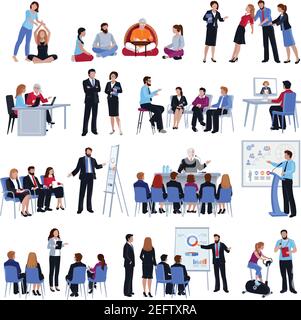 Professional business life and sport coaching spiritual expert adviser mentoring concept flat icons collection isolated vector illustration Stock Vector
